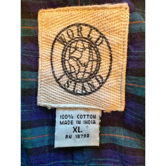 Vintage World Island 100% Cotton Purple Green Plaid Button Up Shirt Size XL - Picture 8 of 8